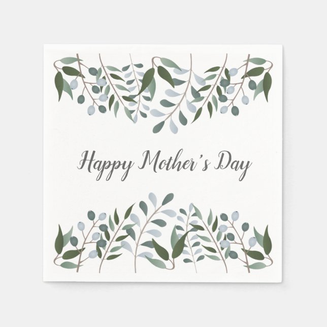 Happy Mothers Day Eucalyptus Greenery Floral Napkins (Front)