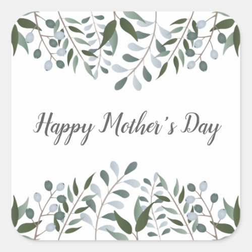 Happy Mothers Day Eucalyptus Greenery Floral Square Sticker