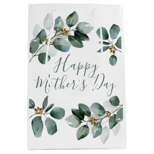 Happy Mother's Day Eucalyptus Watercolor Foliage Medium Gift Bag