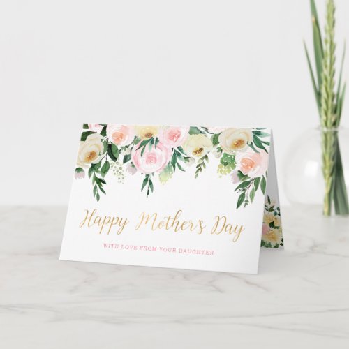 Happy Mothers Day Faux Gold and  Pink Floral  Card