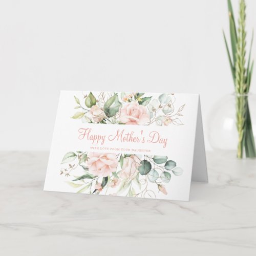 Happy Mothers Day Faux Gold Blush Pink Floral Card