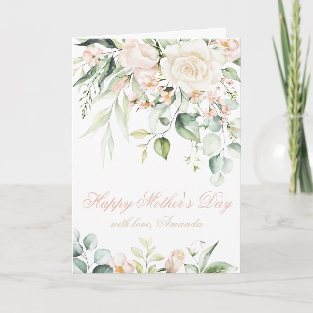 Happy Mother's Day Faux Gold Blush Pink Floral Card (Front)