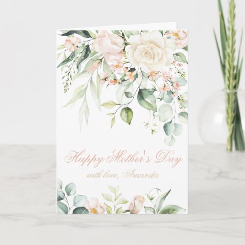 Happy Mothers Day Faux Gold Blush Pink Floral Card