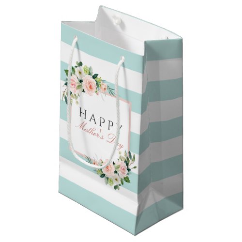 Happy Mothers Day Floral and Stripes Pattern Small Gift Bag