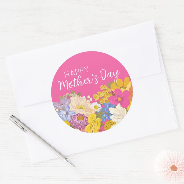 Happy Mother's Day Floral Blooms  Classic Round Sticker (Envelope)