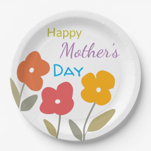 Happy Mothers Day Floral Blooms Paper Plate