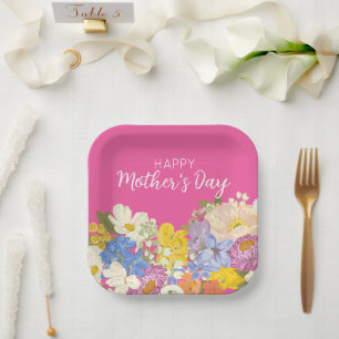 Happy Mother's Day Floral Blooms Paper Plates
