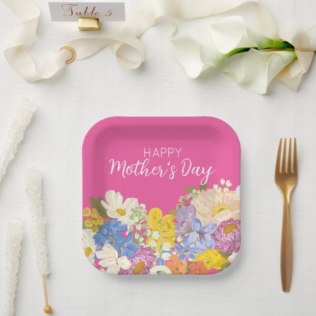 Happy Mother's Day Floral Blooms  Paper Plates (Wedding)