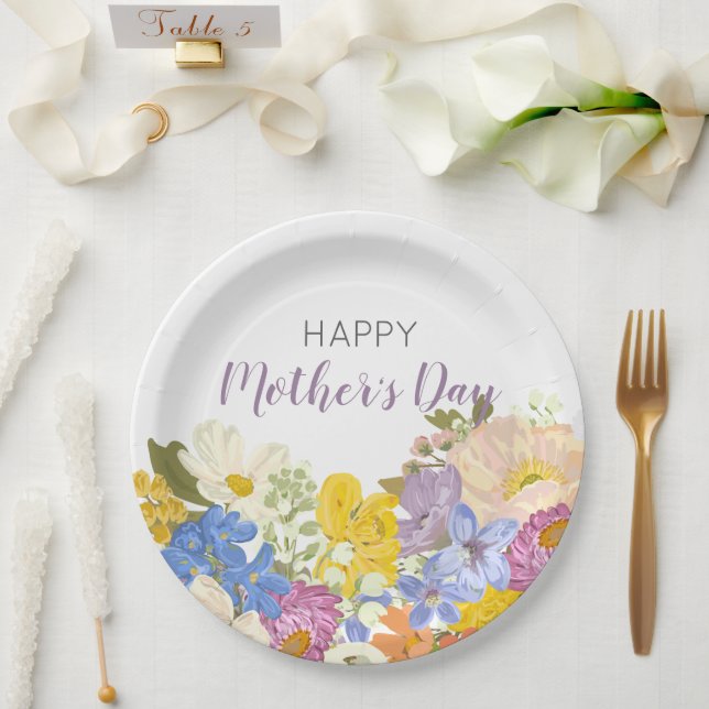 Happy Mother's Day Floral Blooms  Paper Plates (Wedding)