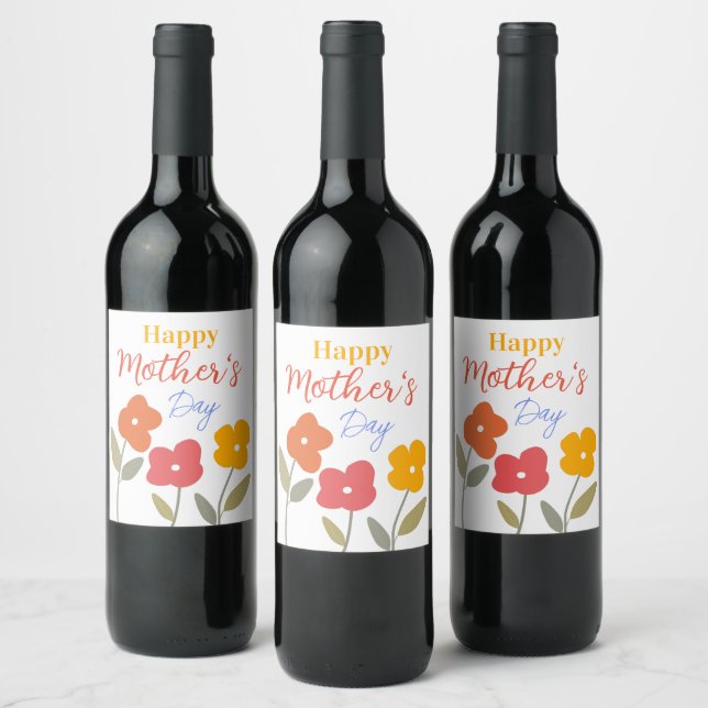 Happy Mother's Day Floral Blooms   Wine Label (Bottles)