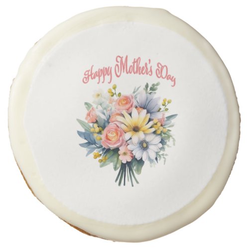 Happy Mothers Day Floral Bouquet Sugar Cookie