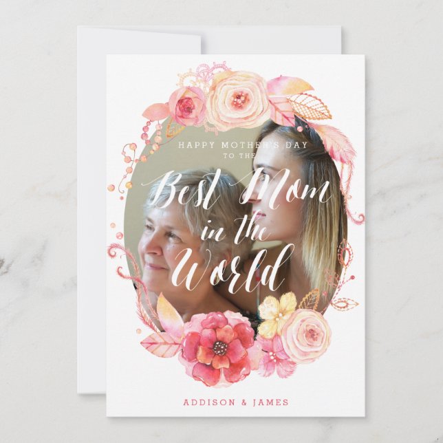 Happy Mothers Day Floral Card With Photo (Front)