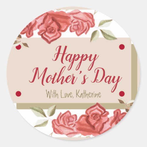 Happy Mothers Day Floral Classic Charm Red Rose Classic Round Sticker