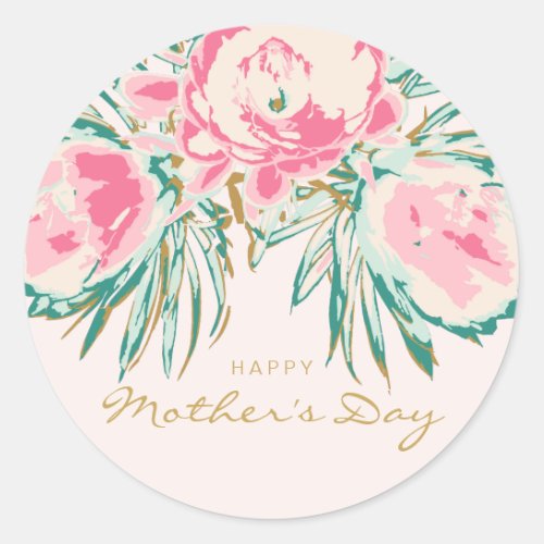 Happy Mothers Day Floral Classic Round Sticker