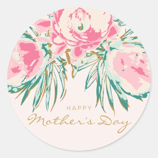Happy Mother's Day Floral Classic Round Sticker (Front)