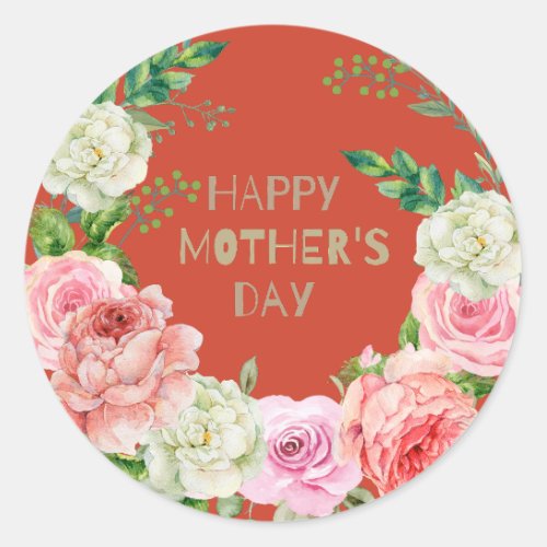 Happy Mothers Day Floral Classic Round Sticker