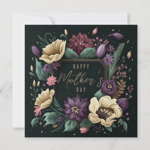 Happy Mothers Day Floral Dark Custom Message  Holiday Card