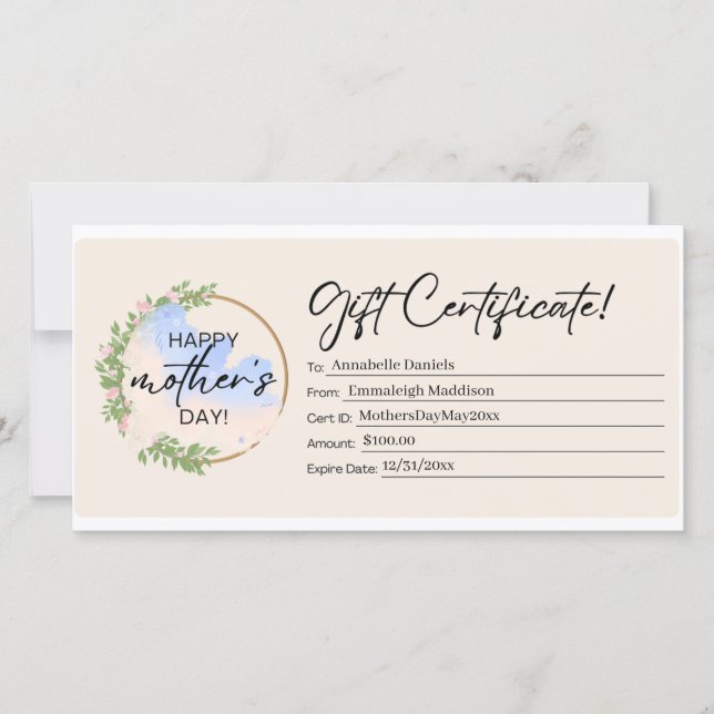 Happy Mother's Day Floral Gift Certificate (Front)