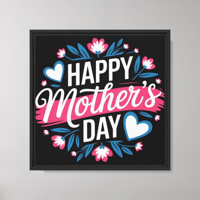 Happy Mother's Day Floral Heart Canvas Print (Front)