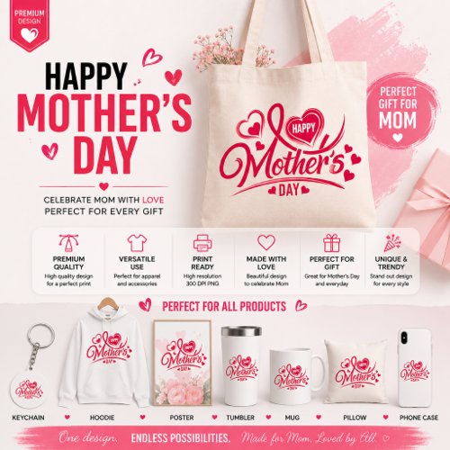 Happy Mother's Day Floral Heart Design  Large Tote Bag