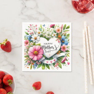 Happy Mothers Day Floral Heart Napkins