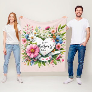 Happy Mothers Day Floral Hearts  Fleece Blanket