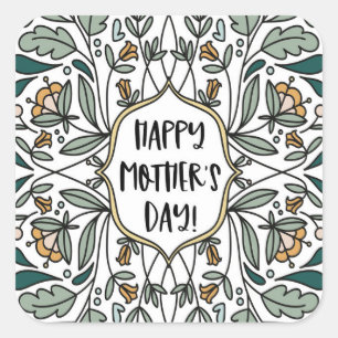 Happy Mother's Day Floral Illustrations Square Sticker