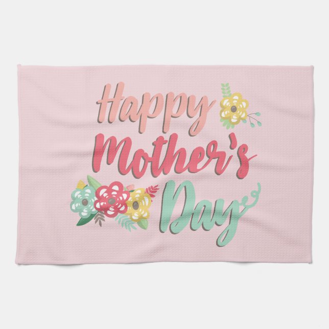 Happy Mother's Day Floral Kitchen Towel (Horizontal)
