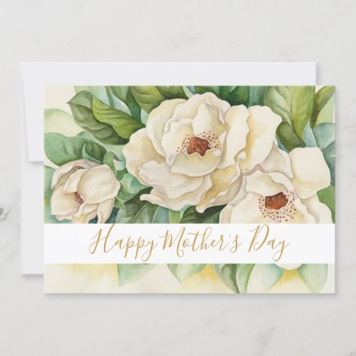 Happy Mothers Day Floral Magnolia Gold Script Holiday Card