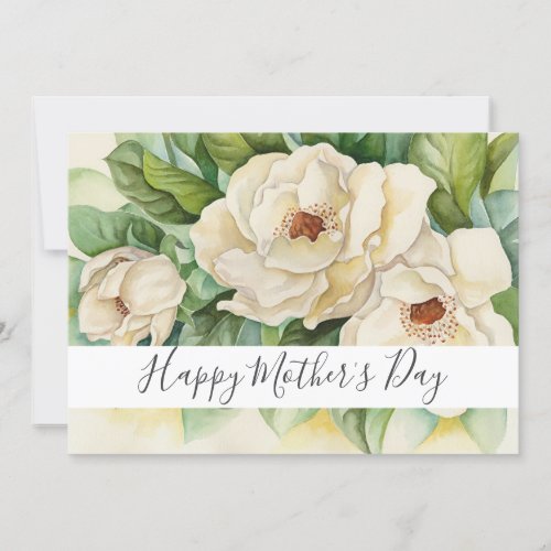 Happy Mothers Day Floral Magnolia Name Script Holiday Card