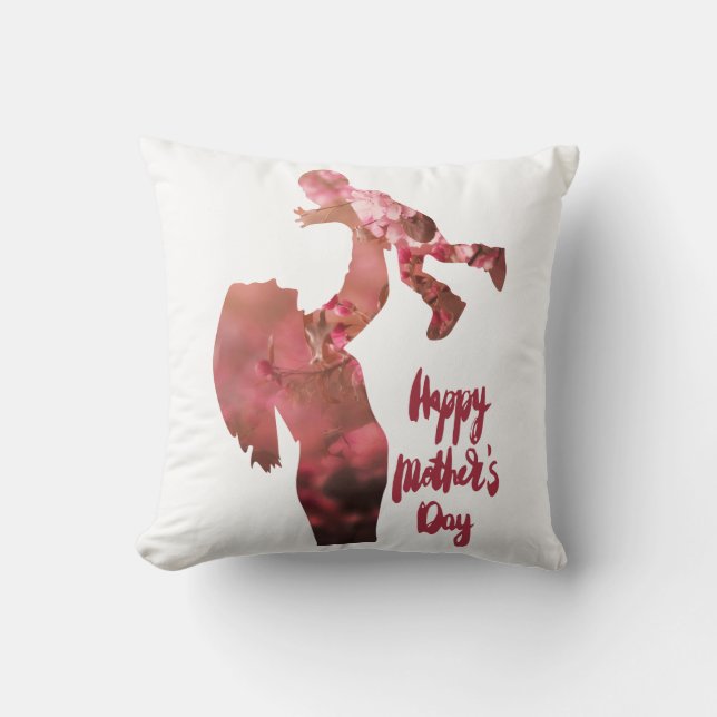 Happy mother's day, floral mom and son sketch than throw pillow (Front)