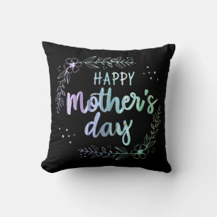 Happy Mother's Day Floral Rainbow Colors Throw Pillow