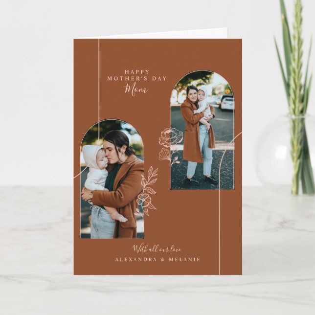 Happy Mother's Day Floral Rose Photo Arches Card (Front)