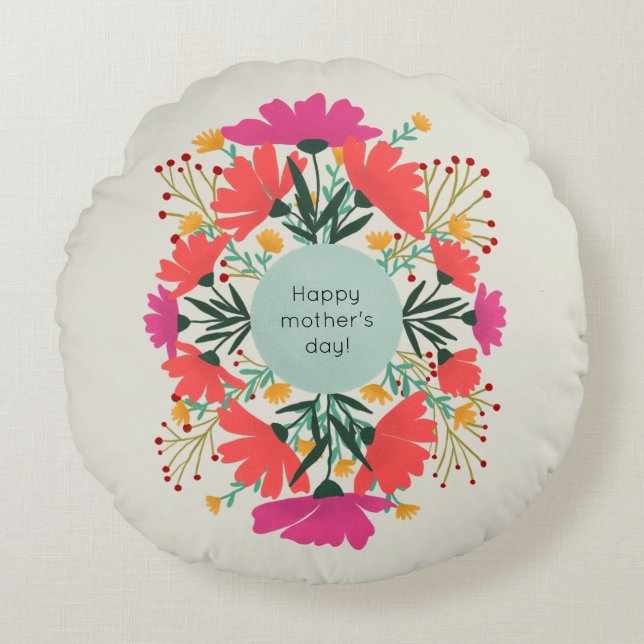 Happy mother's day floral round pillow (Front)