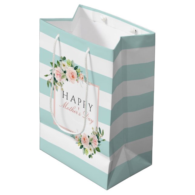 Happy Mother's Day Floral Stripes Pattern Medium Gift Bag (Front Angled)
