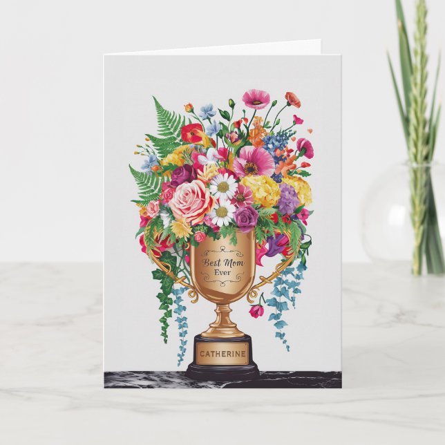 Happy Mother's Day Floral Trophy Customizable Card (Front)