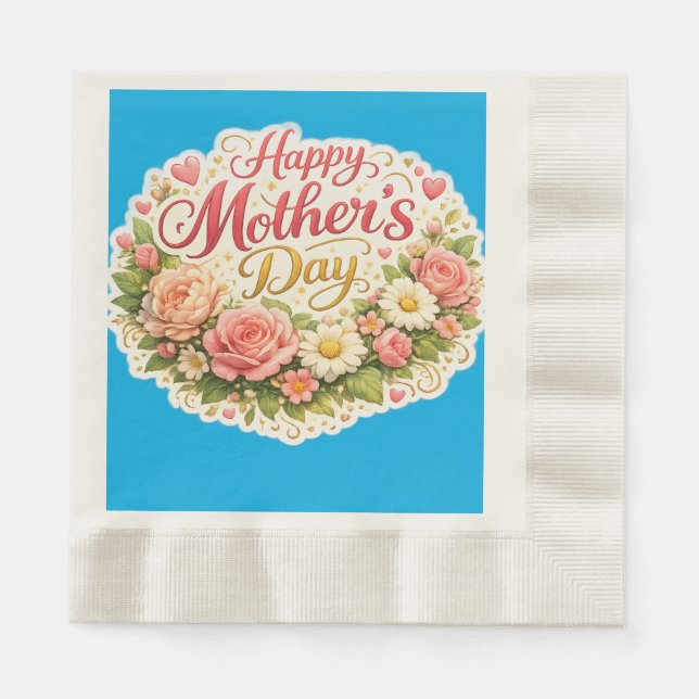 Happy Mother's Day floral wreath pocket Napkins (Front)