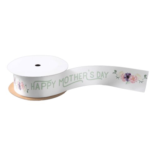 Happy Mothers Day _ Flower Garlands on White Satin Ribbon