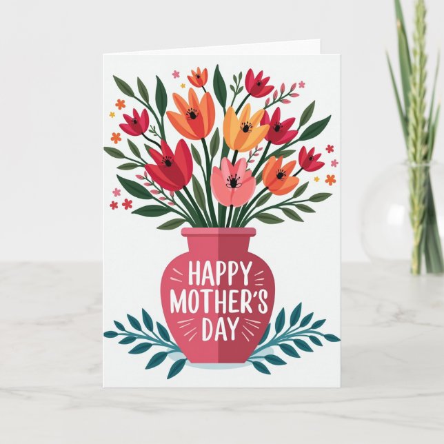 Happy Mothers Day Flower Vase Card (Front)