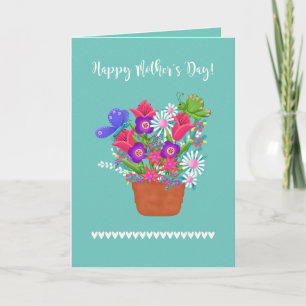 Happy Mother's Day Flowers and Butterflies Note Card