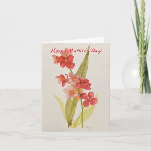 Happy Mothers Day Folded Red Orchid Card