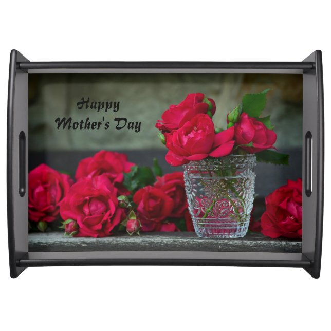 Happy Mother's Day Fresh-Cut Red Roses Serving Tray (Front)