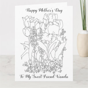 Happy Mother's Day Friend Coloring Page Flowers Card