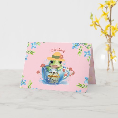 Happy Mothers Day Frog and Hat in a Teacup Card