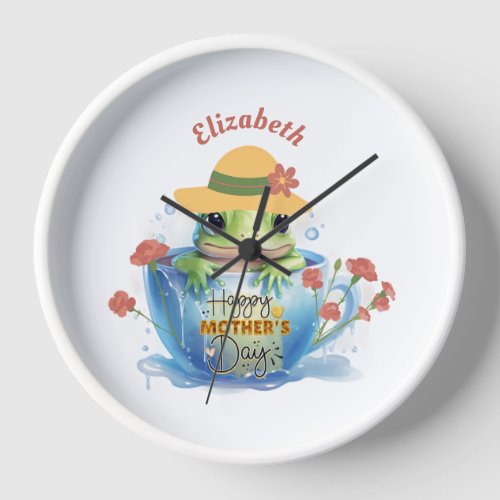 Happy Mothers Day Frog and Hat in a Teacup Clock