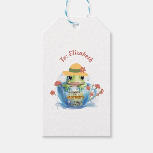 Happy Mothers Day Frog and Hat in a Teacup Gift Tags