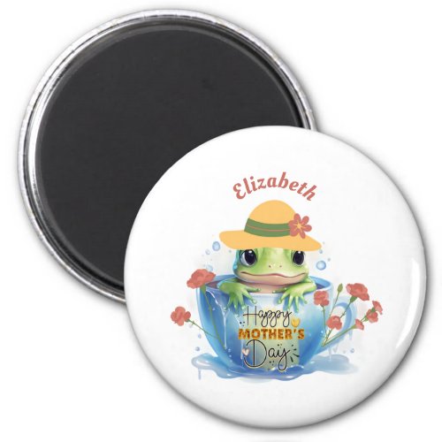 Happy Mothers Day Frog and Hat in a Teacup Magnet
