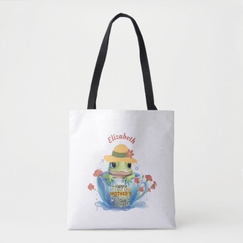 Happy Mothers Day Frog and Hat in a Teacup Tote Bag