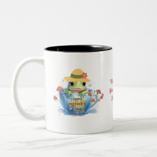 Happy Mothers Day Frog and Hat in a Teacup Two_Tone Coffee Mug