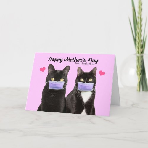 Happy Mothers Day From Both Cats in Face Mask Holiday Card